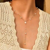 Кольє, краватка довге з перлинками, квітка ромашка, медзолото