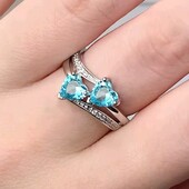 Каблучка, кільце два серця, блакитні циркони. Розмір 17