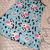 Нічна сорочка, домашня сукня блакитна з корівками