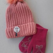 Тепла шапка на підкладці від 8 років +рукавички в подарунок