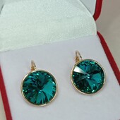 Шикарные серьги с кристаллами Swarovski.Позолота 585 пробы 18К.