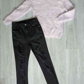 Shein + YD стильный комплект одежды джинсы + свитерок травка на подростка рост 158 см
