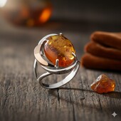 Срібна каблучка з натуральним бурштином 17 розміру