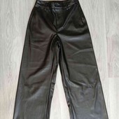 George брендовые стильные широкие штаны экокожа цвет черный размер XS S