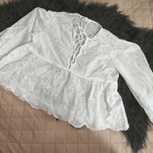 Zara, L білосніжна блуза прошва бавовна батіст
