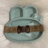 Набір посуду тарілка з ложкою та виделкою дитяча зайчик