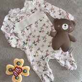 Чоловічок для дівчинки на кнопках з рюшами tu, білий з принтом «метелики» 0-3 м