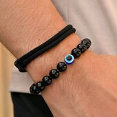 Набір браслетів для чоловіків дві шт, око, оберіг, натуральний камінь агат, мотузковий