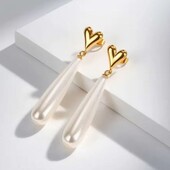 Сережки довгі серце, серця з підвіскою крапля, медзолото