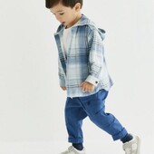 Дитяча сорочка з капюшоном в клітинку на хлопчика next, блакитна 5-6р