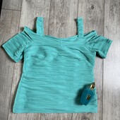 Розпродаж магазину! Класна бірюзова футболка відкриті плечі что.опис
