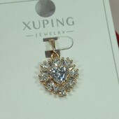 Нежный кулон сердце с россыпью фианитов. Позолота 585 пробы 18К.