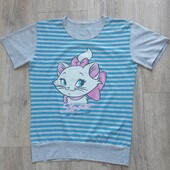 Футболка у смужку з алмазною кицею для дівчинки