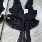 Розпродаж магазину! Блуза сітка фатін з поясом колір чисто чорний нереальна