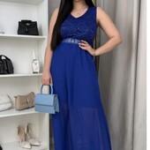 Жіноча нарядна шифонова вечірня сукня сарафан максі з мережевом.