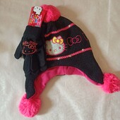 Зимовий набір шапка та перчатки для дівчинки hello kitty 52 (4-6 років)детская шапка 7828