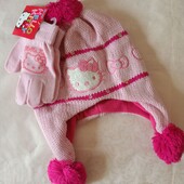 Шапочка з перчатками hello kitty 54 розмір. набір. для дівчинки 7847