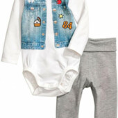 Натуральный комплект для младенцев 2-4 м. Боди+ штаны H&M