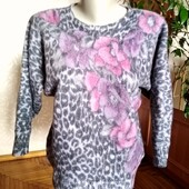 Теплий вовняний жіночий реглан з квітковим принтом, Нідерланди,розмір-L