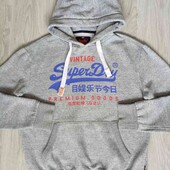 Super Dry брендовый мужской худи с капюшоном серый меланж размер L