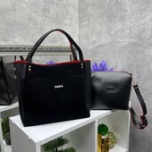 Комплект сумок натуральна замша плюс еко шкіра на плече повсякденна чорний