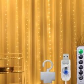 Штора з гачками для кріплення"крапля роси" 3х3 м, led 300 з USB + пульт (8 режимів)