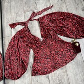 Розпродаж магазину! блуза червоний леопард широкий рукав ззаду по спинці завʼязка бант