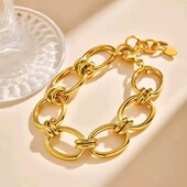 Браслет акцентний, крупні овальні ланки, медсталь, позолота 18к