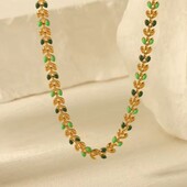 Кольє, намисто, гілка, зелене листя, медзолото, емаль