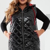 ❤️Не реально!Брендовая,крутая черная лаковая вся стёганая на синтепоне жилетка новая❤️Турция.Пог116с