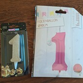 Набір фольгована кулька цифра+свічка на 1рік + йогурти закваски Vivo по акції