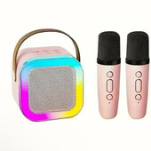 Караоке для дітей К12, колонка з підсвічуванням та двома мікрофонами - рожевий