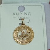 Великолепный кулон знак зодиака Козерог с греческим орнаментом. Позолота 585 пробы 18К.