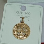 Очень красивый кулон знак зодиака Весы с греческим орнаментом. Позолота 585 пробы 18К.