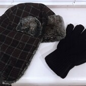 Тепла шапка з вухами + нові перчатки двійні, все із Америки.
