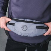 Поясна сумка бананка Philipp Plein сіра на 4 кішені