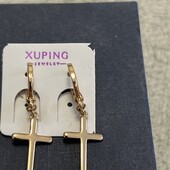 Красивые серьги крестики, топ продаж 2020-25года, позолота, высота 3.5 см,ширина 10 мм