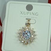 Шикарный кулон с алпанитом и россыпью фианитов. Позолота 585 пробы 18К.