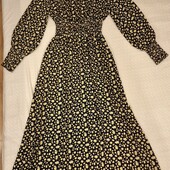 Платье макси, длинное. Хлопок, вискоза, черное в цветочек. Новое