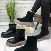 Ботинки натуральная замша, кожа черный