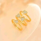 Набір каблучок три шт, серце, бантик, конюшина, циркони, позолота