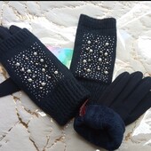 Женские теплые перчатки на меху со съемными митенками 2 в1