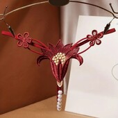 Еротичні жіночі трусики з перлинами, колір бордо