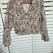 H&m Divided, uk6 пудрова косуха з рослинним принтом та пташками