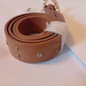 Жіночий коричневий пояс із великою золотою пряжкою | Декор кнопки та стрази | Довжина 85 см