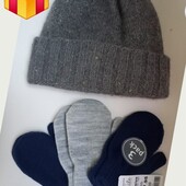 Шапка шерсть и комплект рукавичек от 1 года до 3 лет