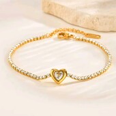 Тенісний, цирконієвий браслет, підвіска серце, медзолото, позолота 18к