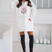 Удлінений худі на флісі вишивка оверсайз розмір l/xl якість крута