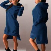 Платье толстовка с капюшоном, на флисе. 46р