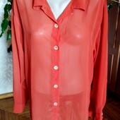 Яскрава шифонова блуза лососевого кольору, Англія, розмір-L